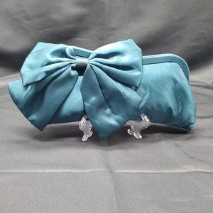 NWOT Kate Landry Turquoise  Satin Clutch Purse with Bow and strap